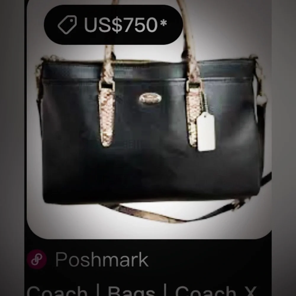 Vintage style Y2K Coach Black Satchel with Brown Accents tote shoulder bag - Picture 3 of 17